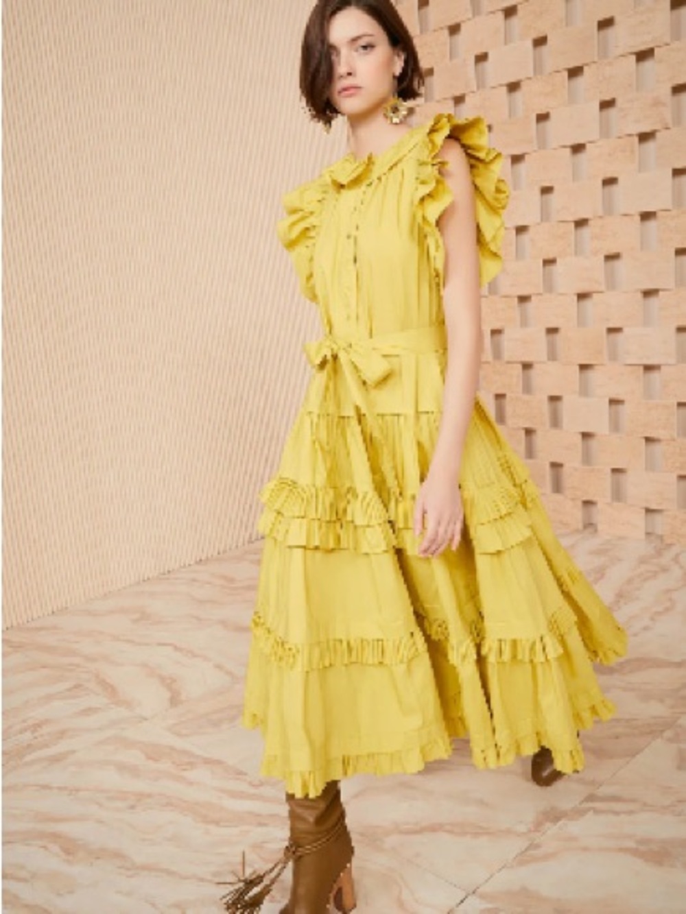 Ulla Johnson Lemon Ruffled Tiered Midi Dress Elsie Dress in Limonite
